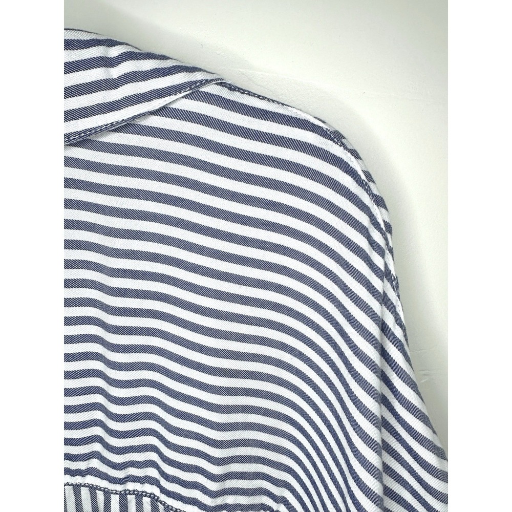 Beach Lunch Lounge Striped Short Sleeve Blouse Size M Blue Rayon Nautical Summer - Picture 12 of 15